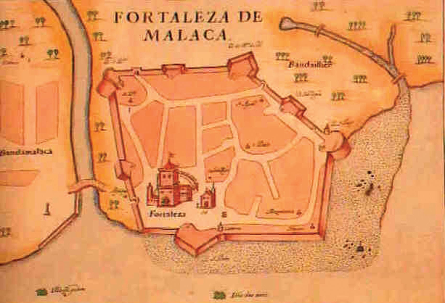 This map of 1630 shows the shape of the fort. Image reproduced from Livro das Plantas das Fortalezas, Cidades e Povoações do Estado da Índia Orienta, p. 105. All rights reserved, Instituto de Investigação Científica Tropical, 1991.